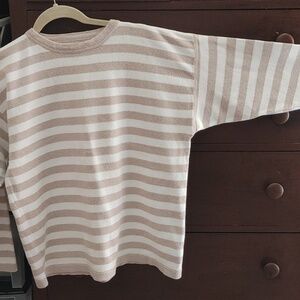 Men's Eddie Bauer Cotton Tan & White Crew Neck Knit Sweater Size S